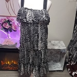 Black & White Ruffle Midi Dress